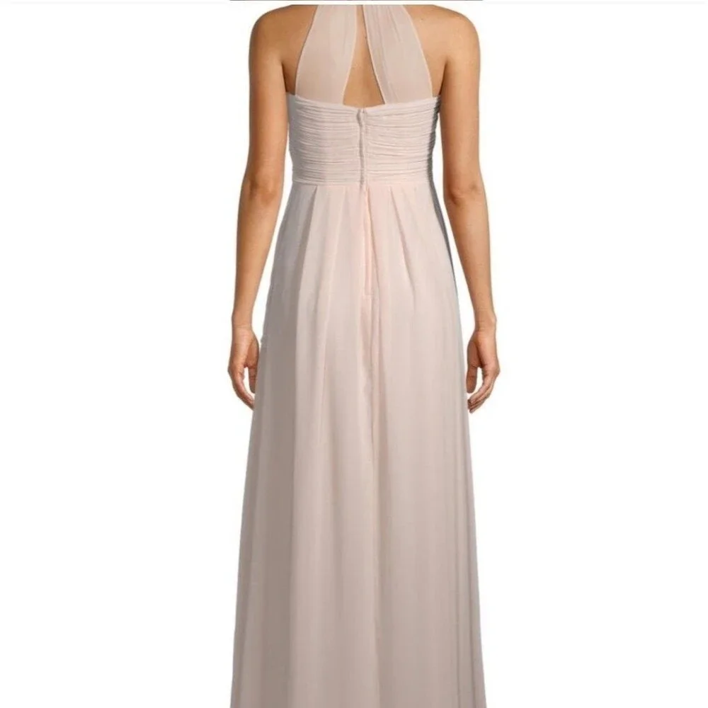 Bill Levkoff Women's Bridesmaid Gown Chiffon Halter Full Length Champagne, Sz 8 - Picture 4 of 11